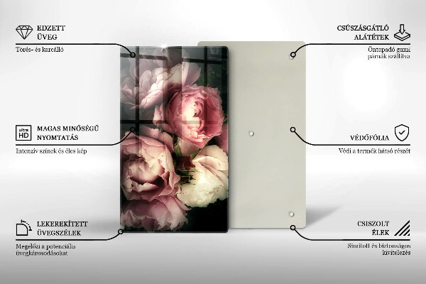 Placă din sticla protectie perete Flori de bujor