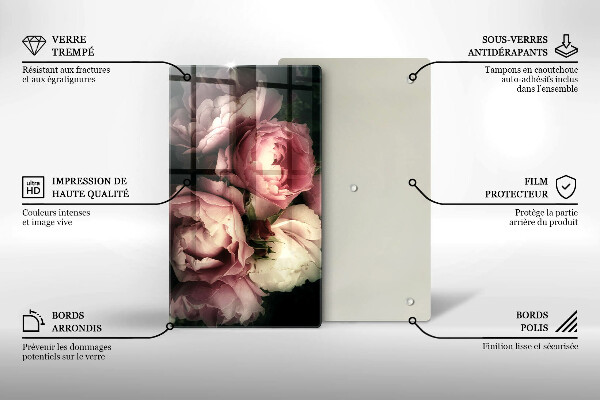 Placă din sticla protectie perete Flori de bujor