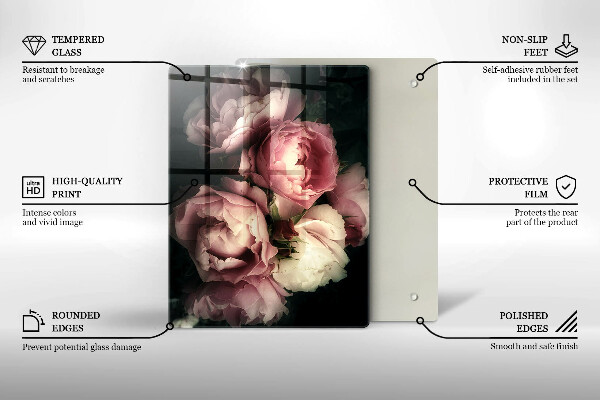 Placă din sticla protectie perete Flori de bujor