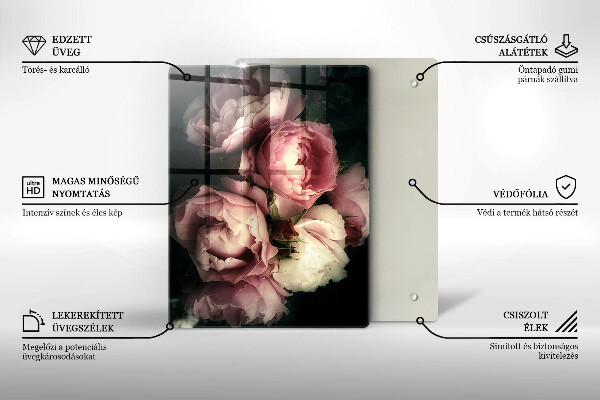 Placă din sticla protectie perete Flori de bujor