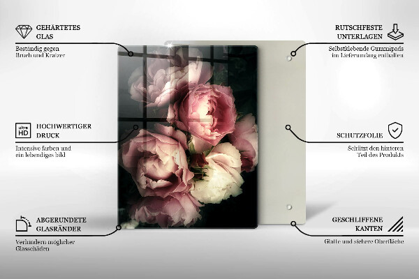 Placă din sticla protectie perete Flori de bujor