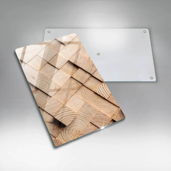 Placă din sticla protectie perete Pătrate de lemn