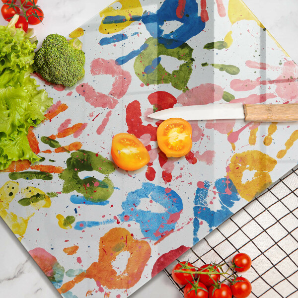 Placă din sticla protectie perete Urme de mâini ale copiilor