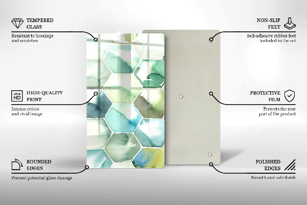 Placă din sticla protectie perete Hexagoane acuarele