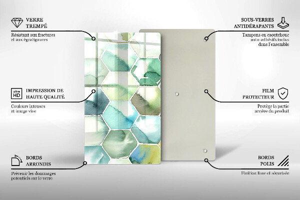 Placă din sticla protectie perete Hexagoane acuarele
