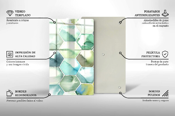 Placă din sticla protectie perete Hexagoane acuarele