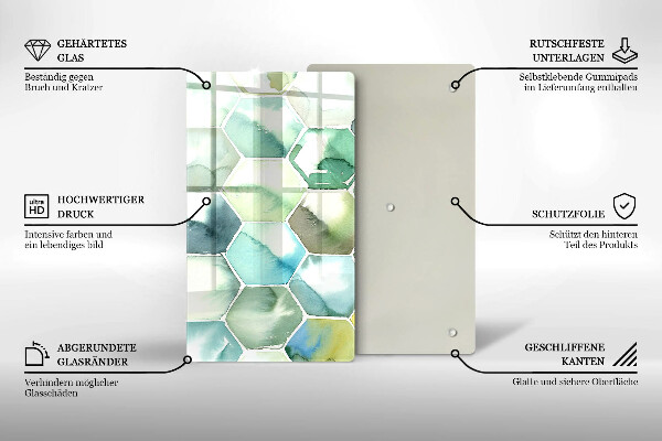 Placă din sticla protectie perete Hexagoane acuarele