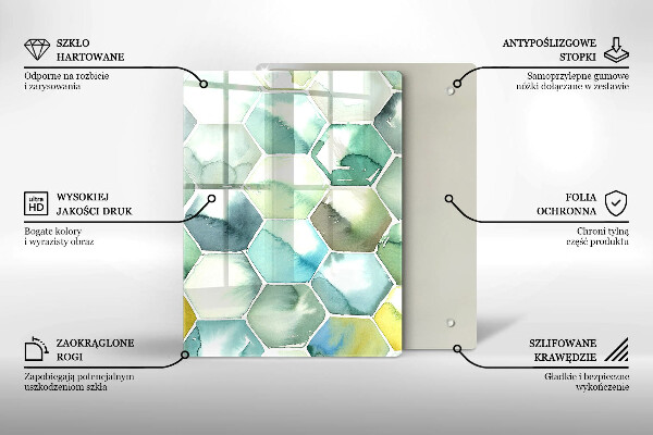 Placă din sticla protectie perete Hexagoane acuarele
