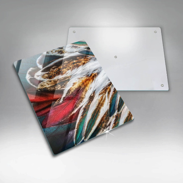 Placă din sticla protectie perete Pene de pasăre boho