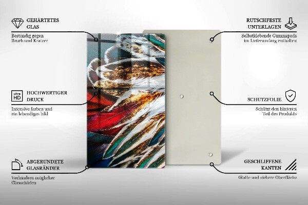 Placă din sticla protectie perete Pene de pasăre boho