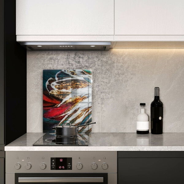 Placă din sticla protectie perete Pene de pasăre boho