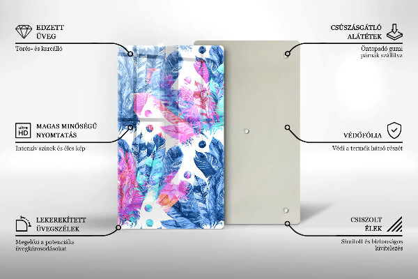 Placă din sticla protectie perete Ilustrație boho cu pene