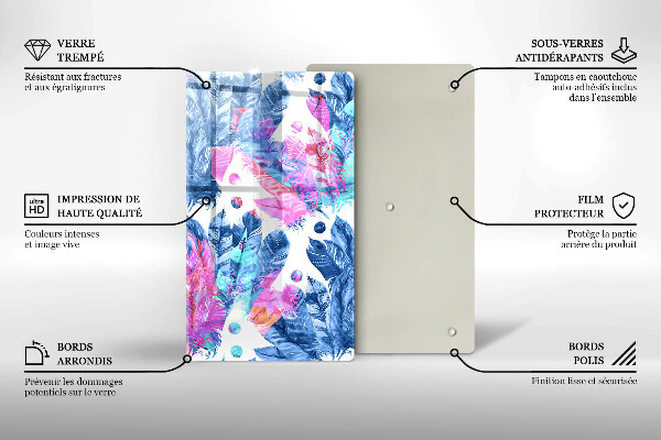 Placă din sticla protectie perete Ilustrație boho cu pene