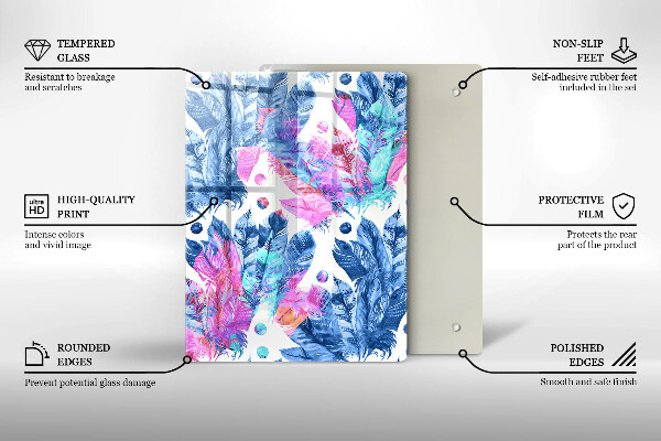 Placă din sticla protectie perete Ilustrație boho cu pene