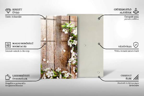 Placă din sticla protectie perete Flori albe pe scânduri