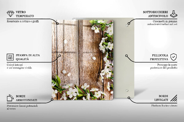 Placă din sticla protectie perete Flori albe pe scânduri