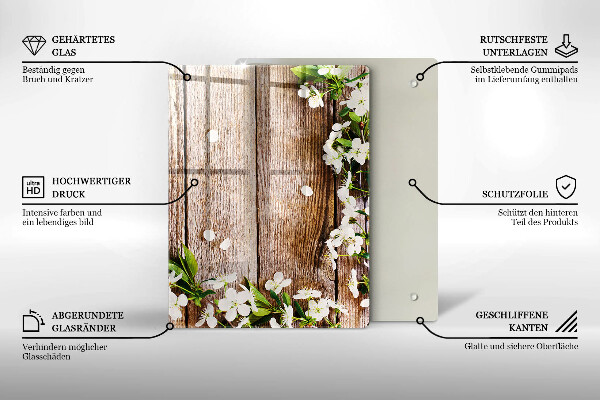 Placă din sticla protectie perete Flori albe pe scânduri