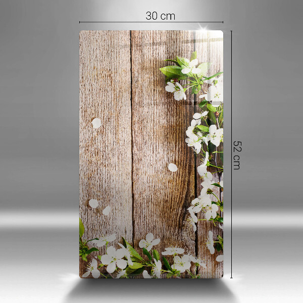 Placă din sticla protectie perete Flori albe pe scânduri