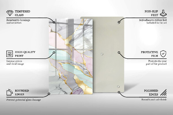 Placă din sticla protectie perete Marmură pastel