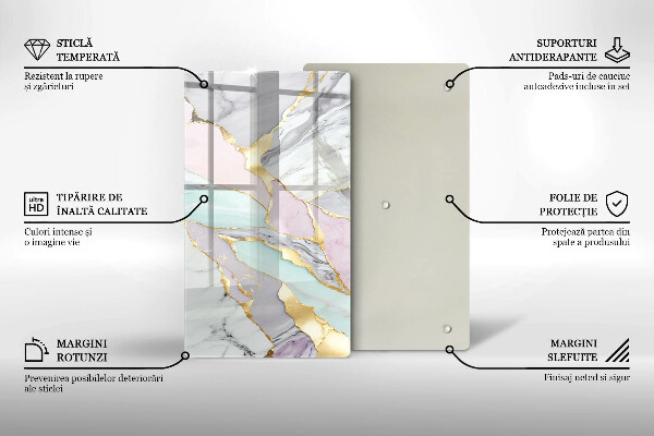 Placă din sticla protectie perete Marmură pastel