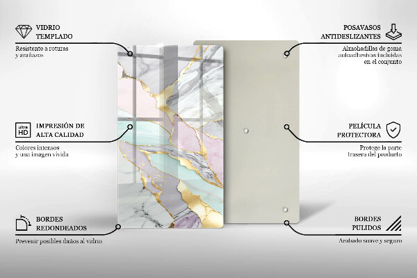 Placă din sticla protectie perete Marmură pastel