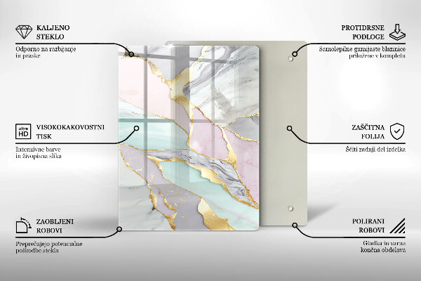 Placă din sticla protectie perete Marmură pastel