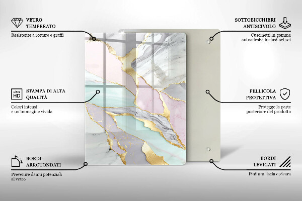 Placă din sticla protectie perete Marmură pastel
