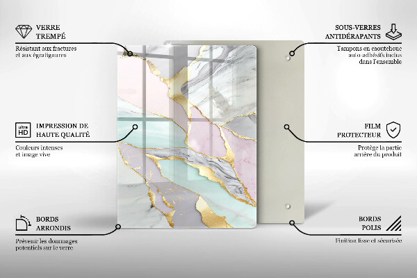 Placă din sticla protectie perete Marmură pastel