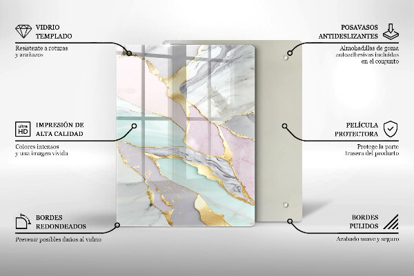 Placă din sticla protectie perete Marmură pastel