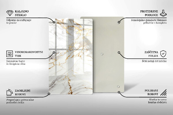 Placă din sticla protectie perete Marmură ușoară cu aur