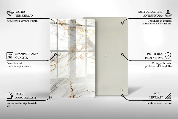 Placă din sticla protectie perete Marmură ușoară cu aur