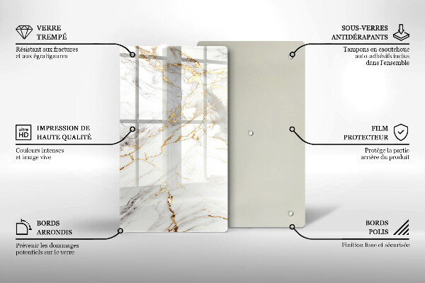Placă din sticla protectie perete Marmură ușoară cu aur