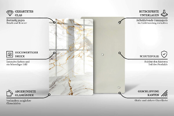 Placă din sticla protectie perete Marmură ușoară cu aur
