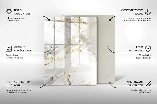 Placă din sticla protectie perete Marmură ușoară cu aur