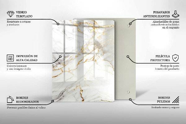 Placă din sticla protectie perete Marmură ușoară cu aur