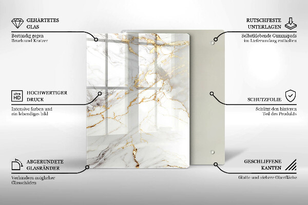 Placă din sticla protectie perete Marmură ușoară cu aur