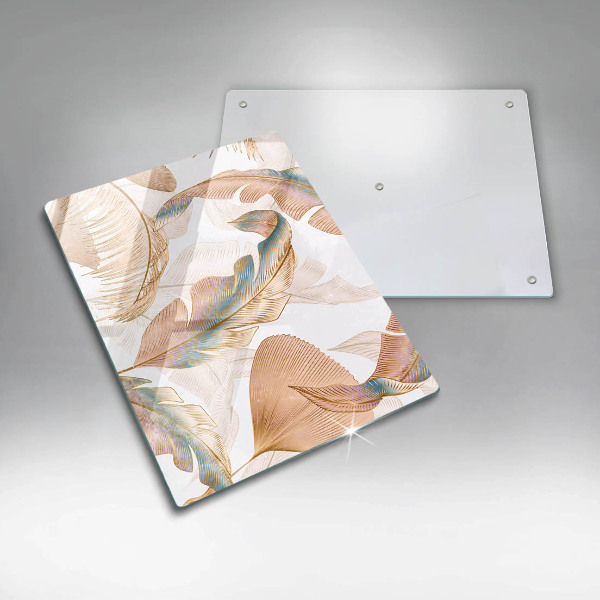 Placă din sticla protectie perete Pene și frunze boho