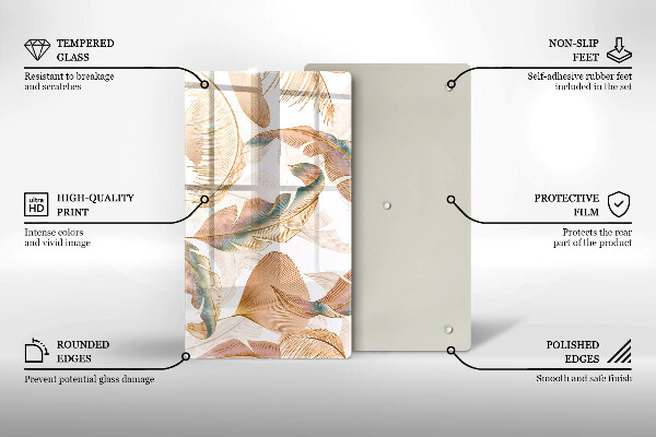 Placă din sticla protectie perete Pene și frunze boho