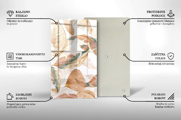 Placă din sticla protectie perete Pene și frunze boho