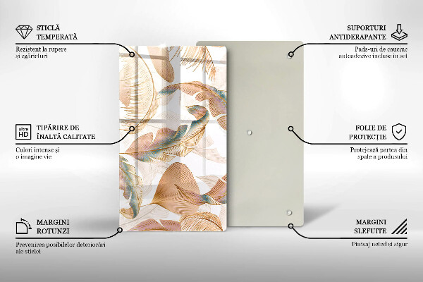 Placă din sticla protectie perete Pene și frunze boho