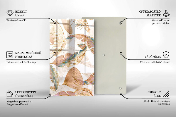 Placă din sticla protectie perete Pene și frunze boho