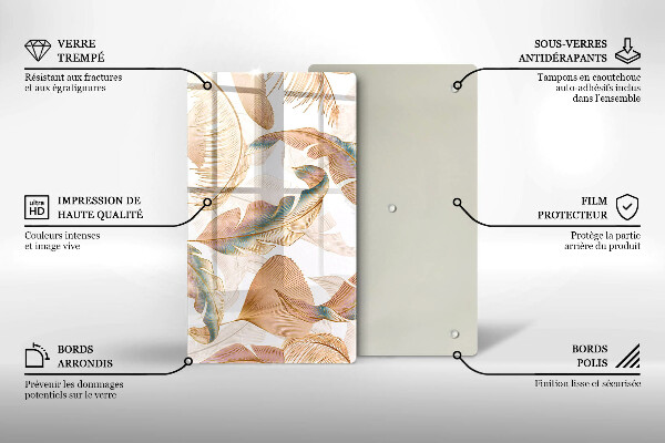 Placă din sticla protectie perete Pene și frunze boho