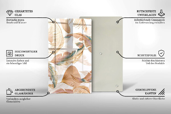 Placă din sticla protectie perete Pene și frunze boho