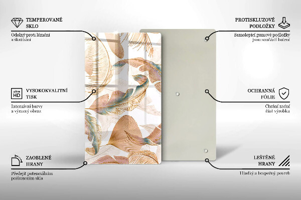 Placă din sticla protectie perete Pene și frunze boho