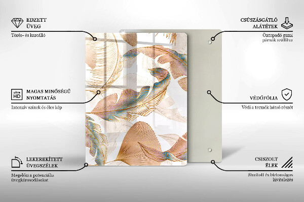 Placă din sticla protectie perete Pene și frunze boho