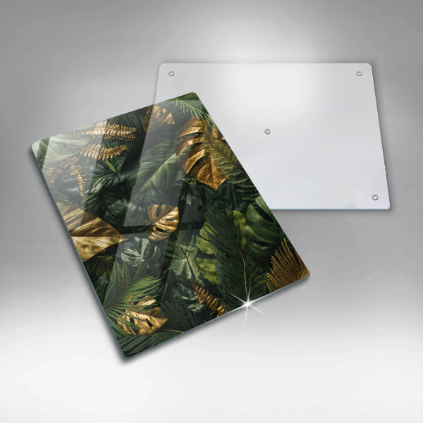 Placă din sticla protectie perete Frunze de monstera aurii