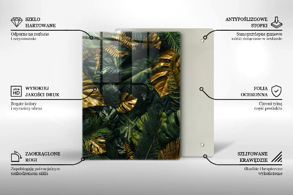 Placă din sticla protectie perete Frunze de monstera aurii