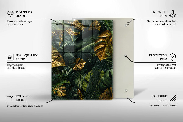 Placă din sticla protectie perete Frunze de monstera aurii
