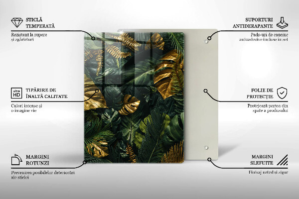 Placă din sticla protectie perete Frunze de monstera aurii