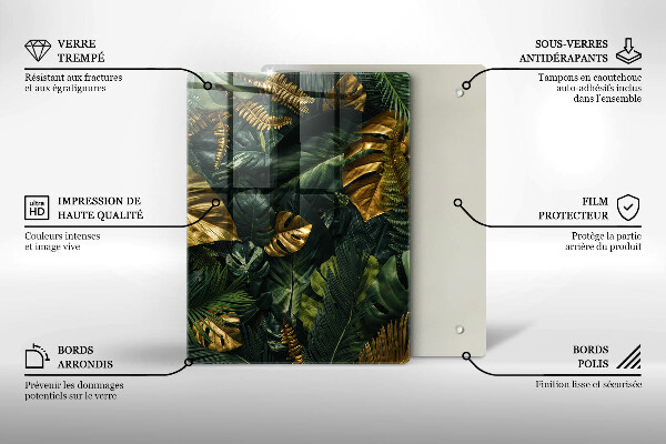 Placă din sticla protectie perete Frunze de monstera aurii